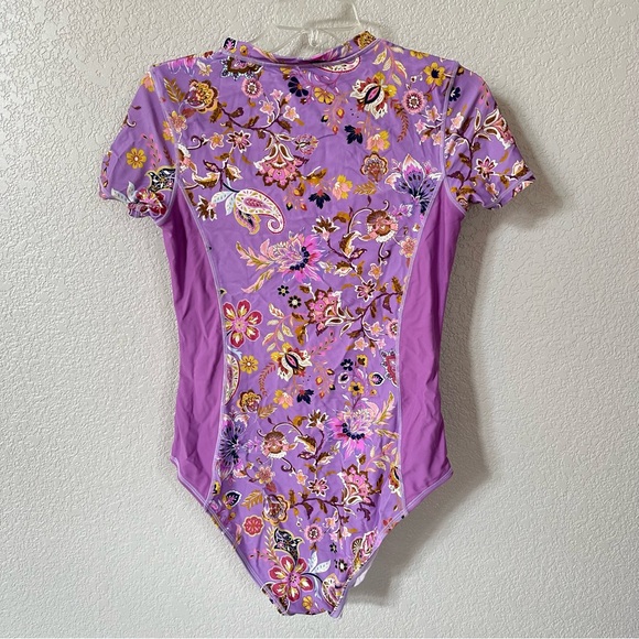 Cupshe Rashguard Purple Floral Paisley One Piece Swimsuit with Zipper Size L - Picture 4 of 5